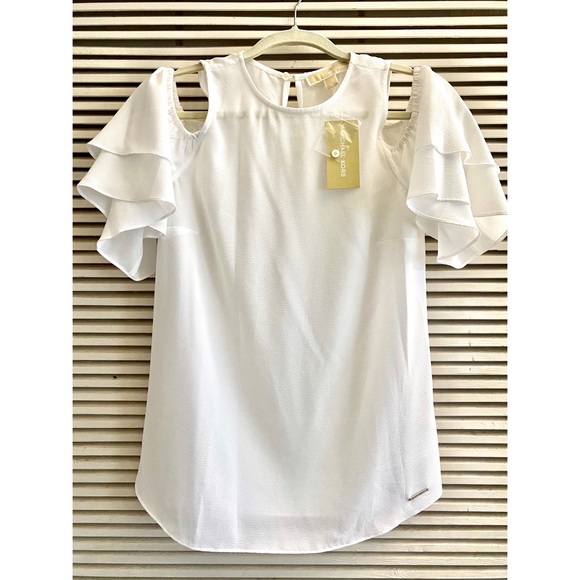 NWT Michael Kors Flounce-Sleeve Cold-Shoulder Top - Picture 1 of 7